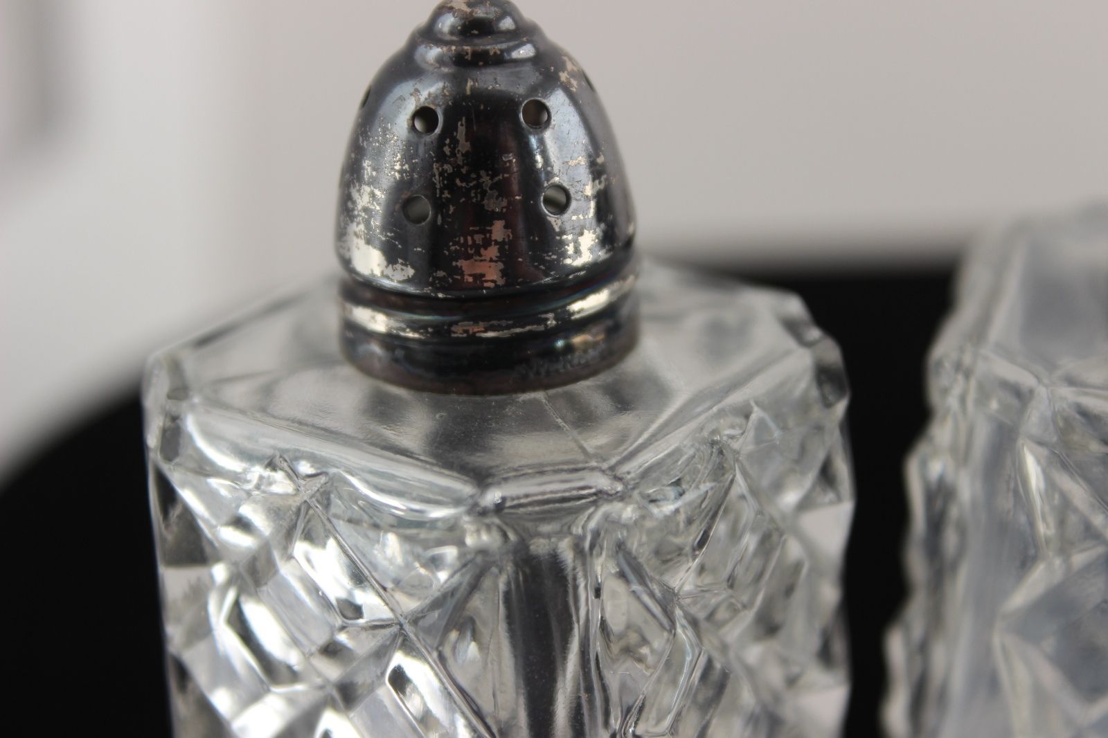 Vintage Irice NY Sterling Silver Glass Salt and Pepper Shakers Salt