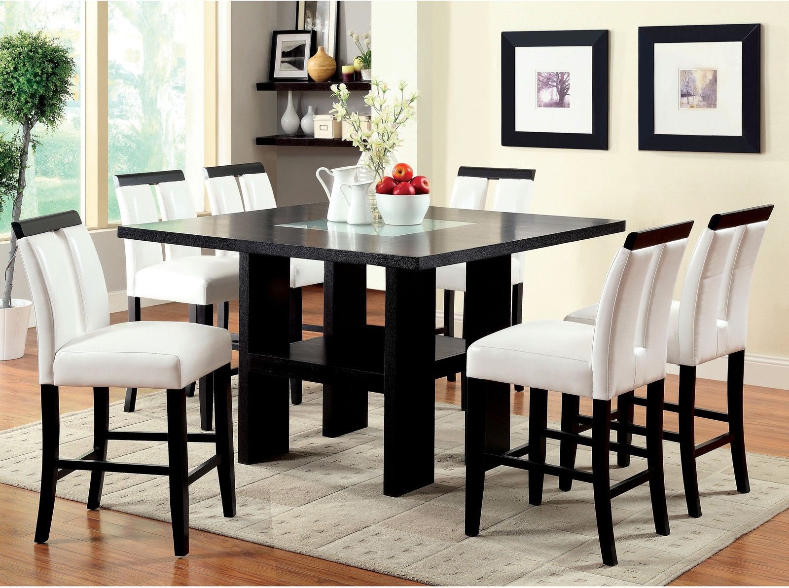 Dining Room Set Counter Height Chairs Black White Faux ...