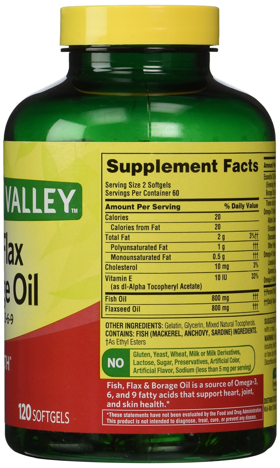 Spring Valley Fish, Flaxseed, Borage Oil, Omega 3, 6, 9, 120 Softgels