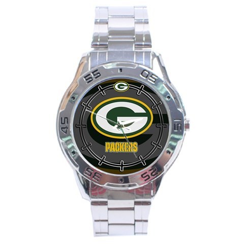 Green Bay Packers Mens Stainless Steel Watch Featuring A Digital