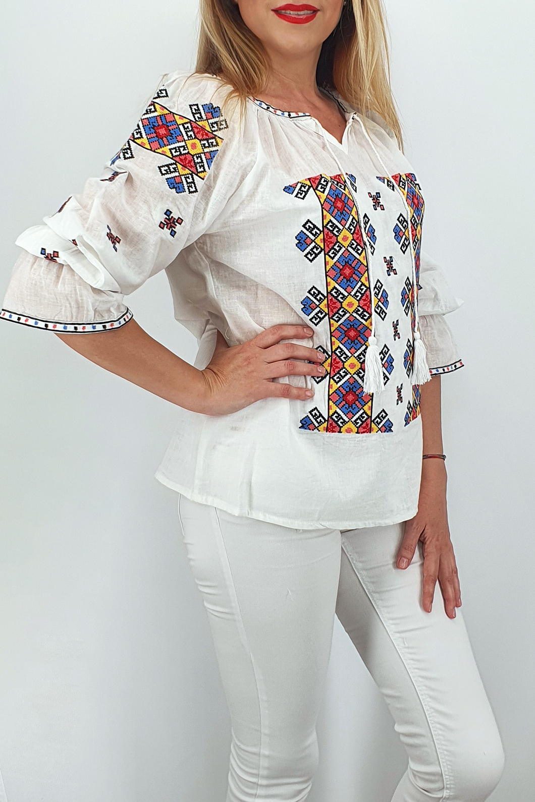 Traditional Romanian Shirt ''IE'' SARITA / manual sewn embroidery ...