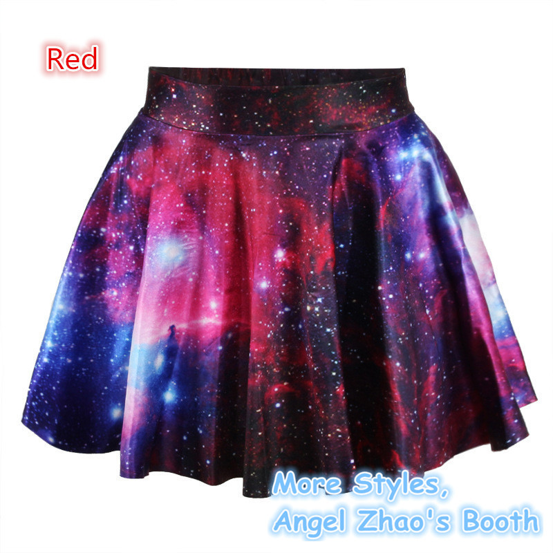 Women Red Galaxy Ombre Space Short Skirts Bow Pleated Skirt Summer Sportswear