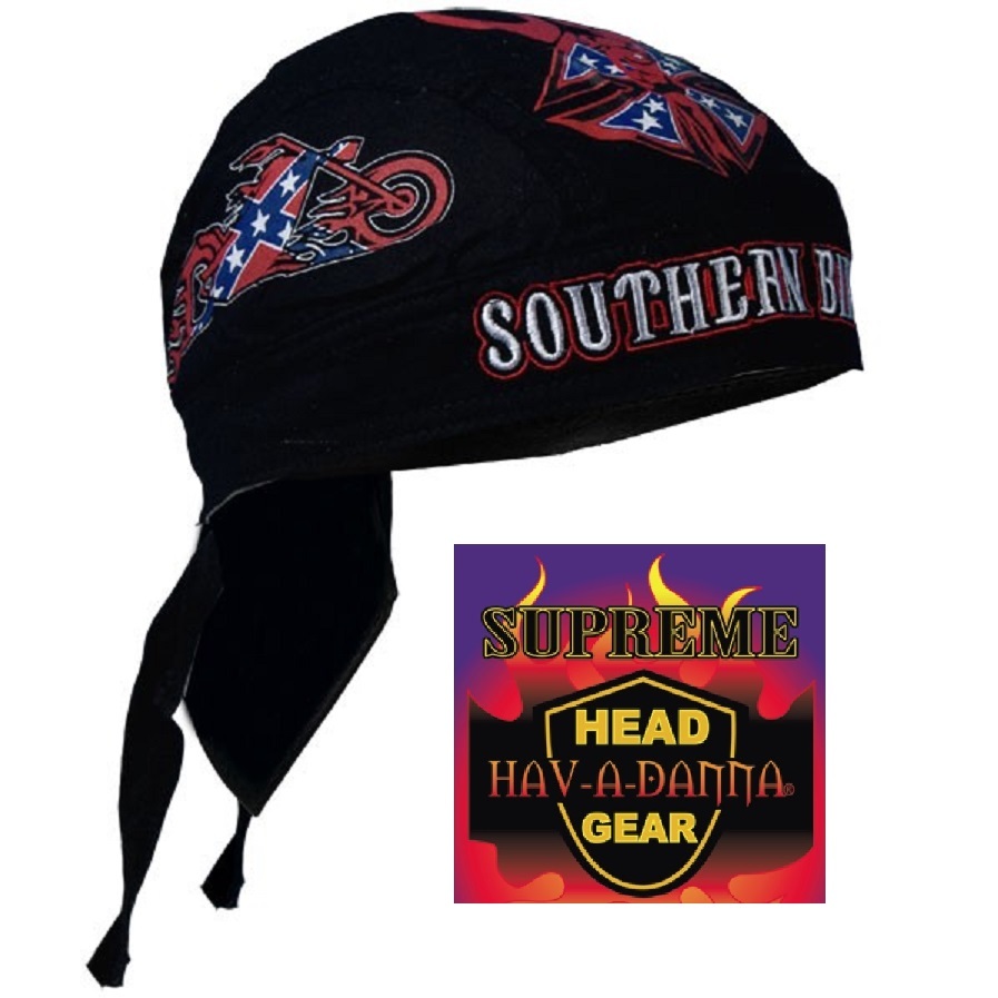 SOUTHERN BIKER Stars & Stripes Rebel LINED BANDANA DOO RAG DO Du Skull ...