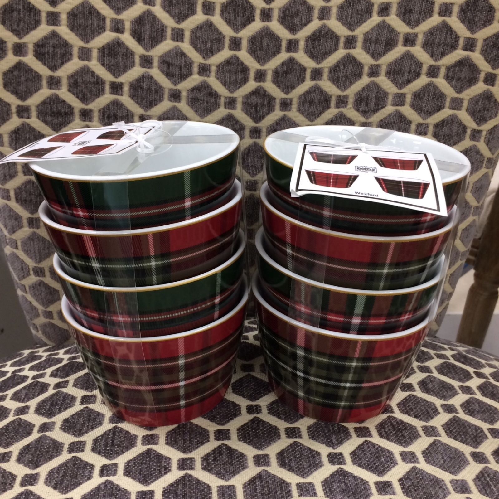 222 fifth Wexford Plaid Red Salad Plate Set Of 8 New