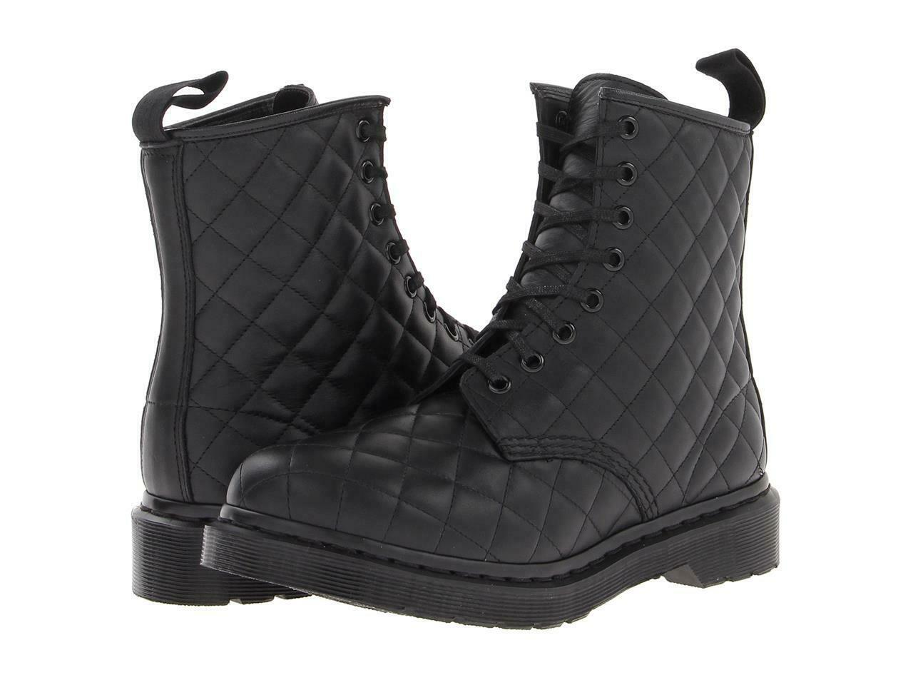 Doc Martens Diamond Quilted Black Leather CORALIE 8Eyelet Combat Boots