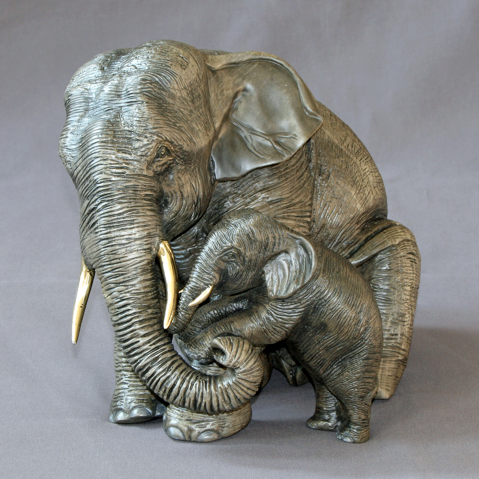 Bronze Elephant Elephant Mama And Baby Figurine Statue Sculpture Art