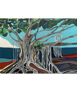 Art print of a banyan tree in Lahaina, Maui. bold colorful art print. Modern art - $12.00 - $26.00