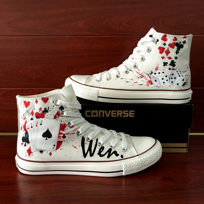 Unisex White Hand Painted Shoes Converse All Star Sneakers Design Poker Dice