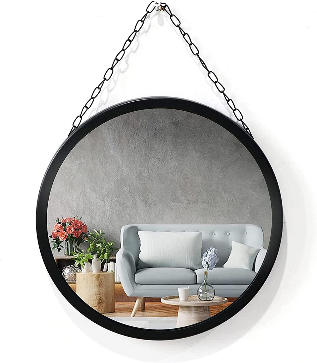 Zenida Circle Decorative Wall Mirror, Black Hanging Mirror With Black ...