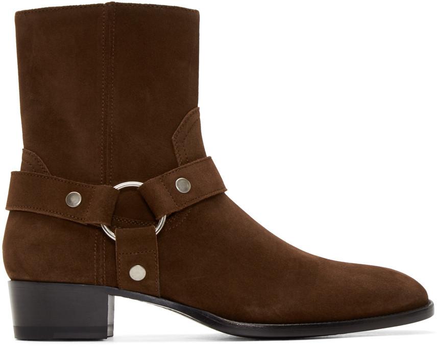 Handmade Mens Brown zipper with strap around ankle boots, Men Suede