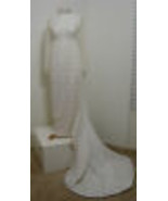 Vintage Wedding Gown Scallop Lace Empire Waist High Neck LS Pearl Sleeve... - $359.99