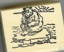 Bear on Ice Flow with sun rising thinking rubber stamp - $13.85