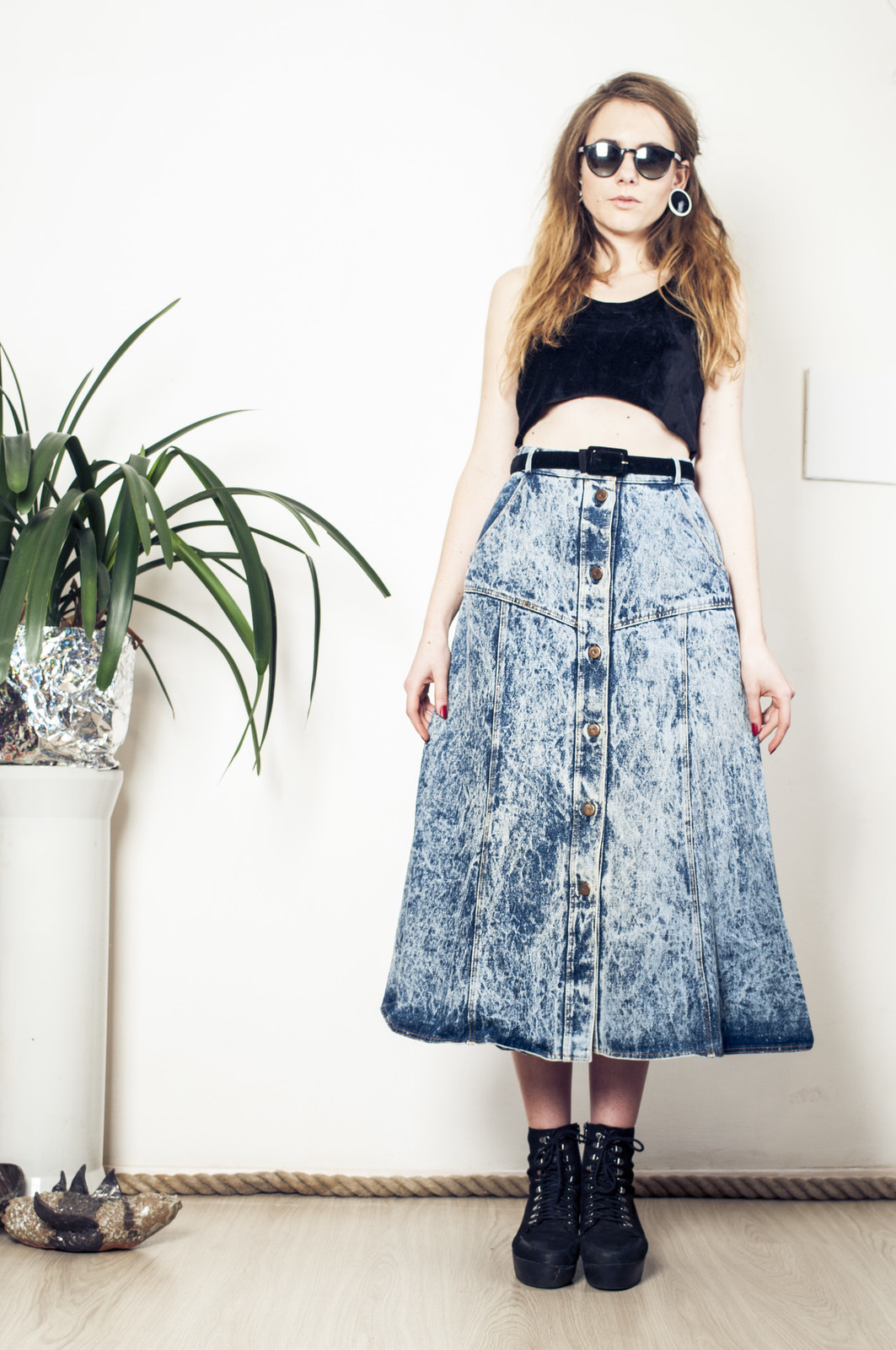 High waist skirt 80s long stonewashed denim skirt - Women's Vintage ...