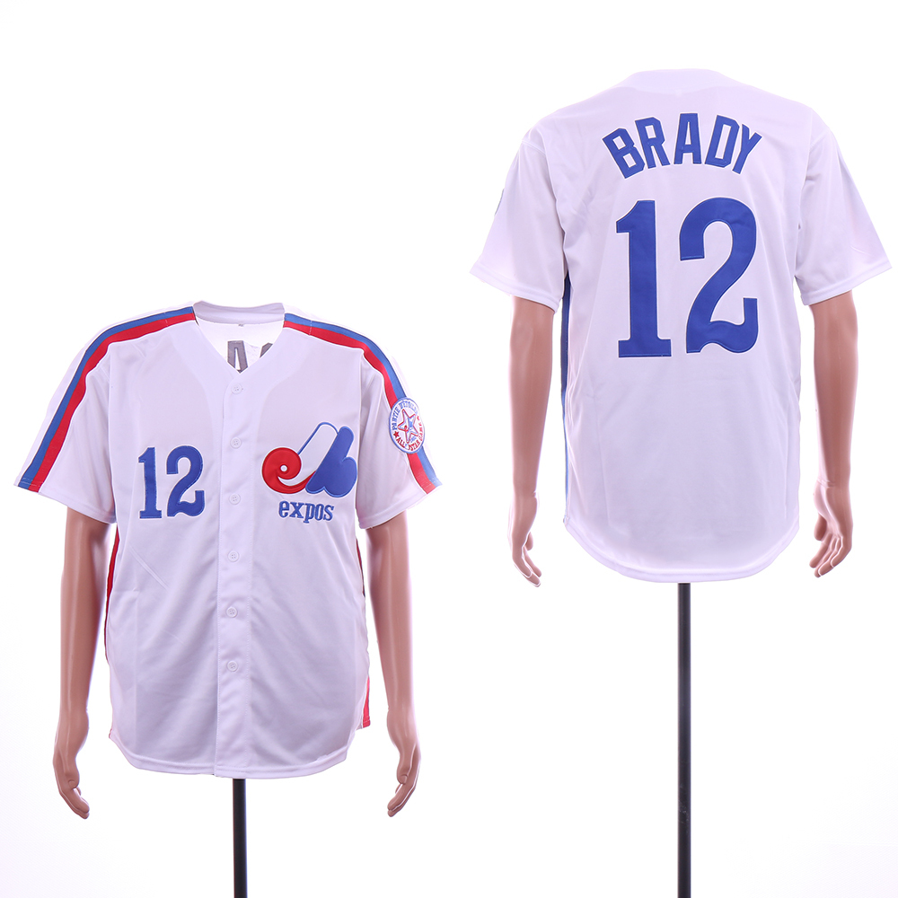 Mens Montreal Expos 12 Tom Brady Jersey Partie Detolles All Star Game Stitched Baseball Mlb 5554