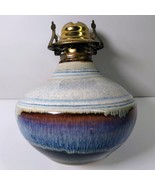 Early Bill Campbell Art Pottery Hurricane Oil Lamp Large Studio Blue Dri... - $222.75
