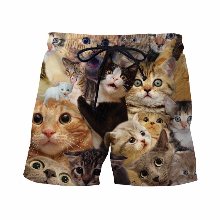 Cute Cats Adorable Kitten Mob Full Print Trendy 3D Summer Shorts - Shorts