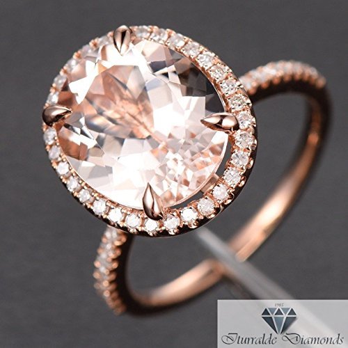 14k Rose Gold 10x12mm Oval Cut Morganite Engagement Ring Pave Diamond ...