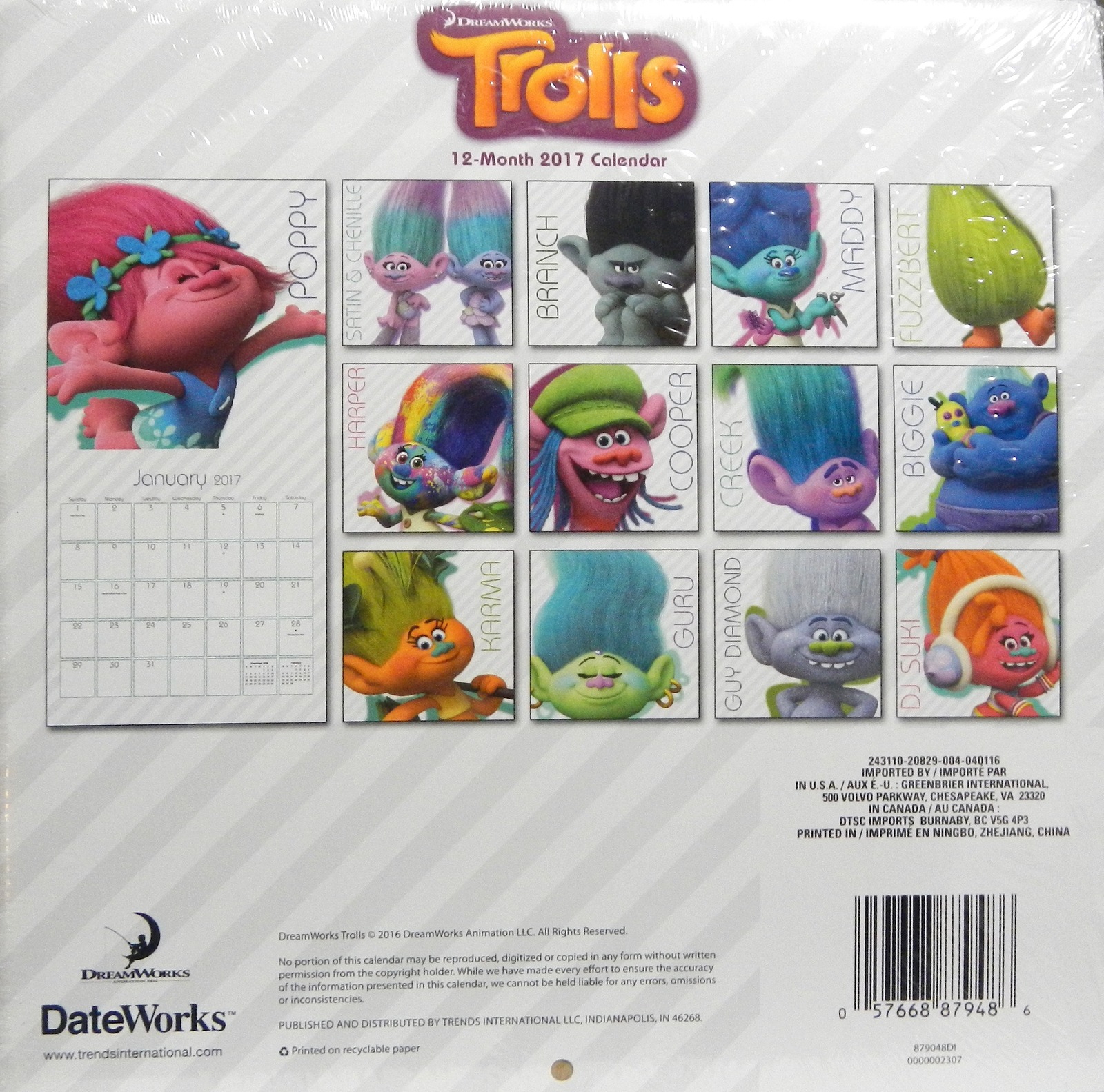 Trolls Animated Wall Collectible Calendar Dreamworks 2017 - Current ...