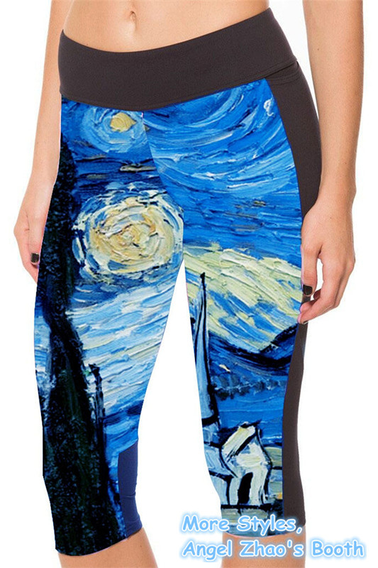Starry Night Short Pants for Woman Sexy Starry Sky Stretch Yoga Crop Leggings