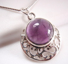 Amethyst Filigree 925 Sterling Silver Necklace Round Circle New - $17.09