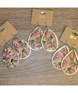 Pink Floral Flower Embroidered Cottage Teardrop Dangle Drop Earrings - $14.85