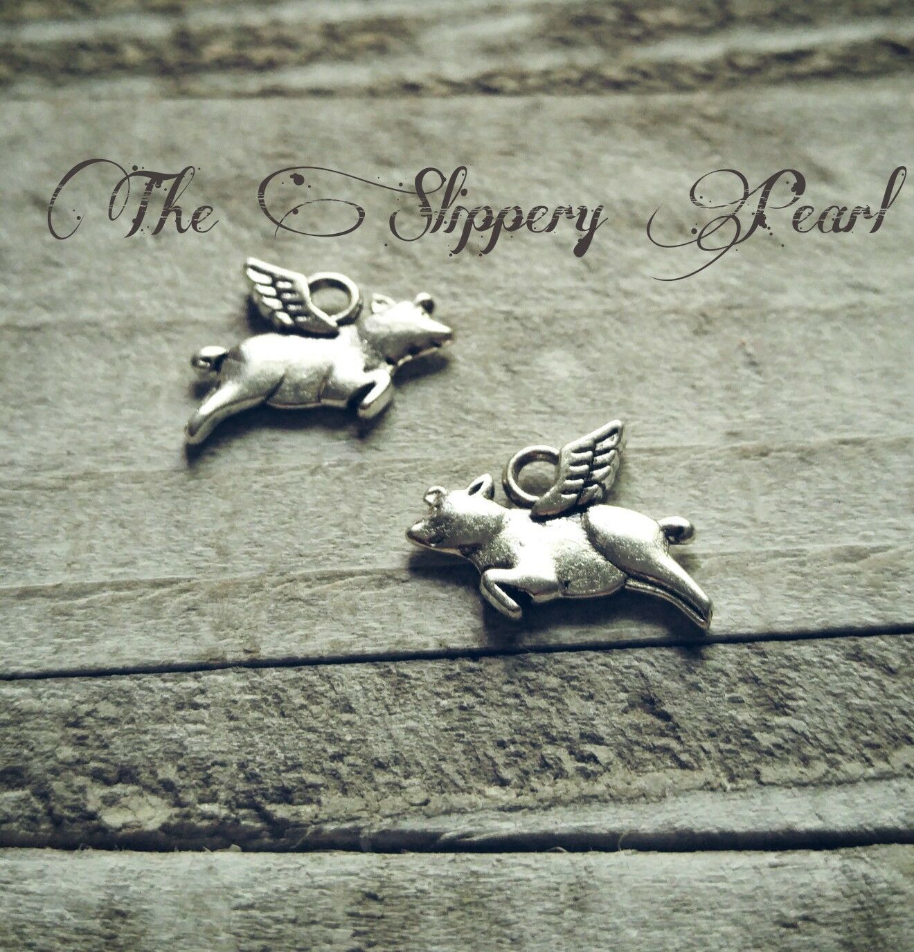 Pig Charms Flying Pig Charms Pendants Antiqued Silver When Pigs Fly 10 pieces