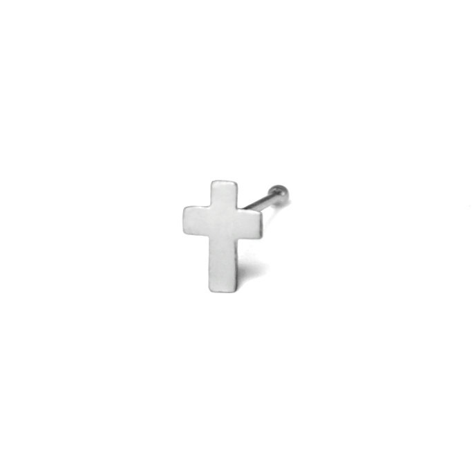Silver Cross Nose Stud, 925 Sterling Silver Jewelry, Tiny Cross Design Nose Pin