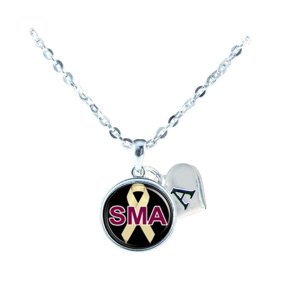 Custom Spinal Muscular Atrophy Awareness Ribbon Silver Necklace Jewelry Initial