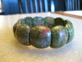 Nice Polished Green & Pink Unakite Sections Stretch Bracelet / Free Shipping - $24.95