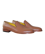 Handmade Men&#39;s Brown Leather Slip Ons Loafer Shoes - $149.99