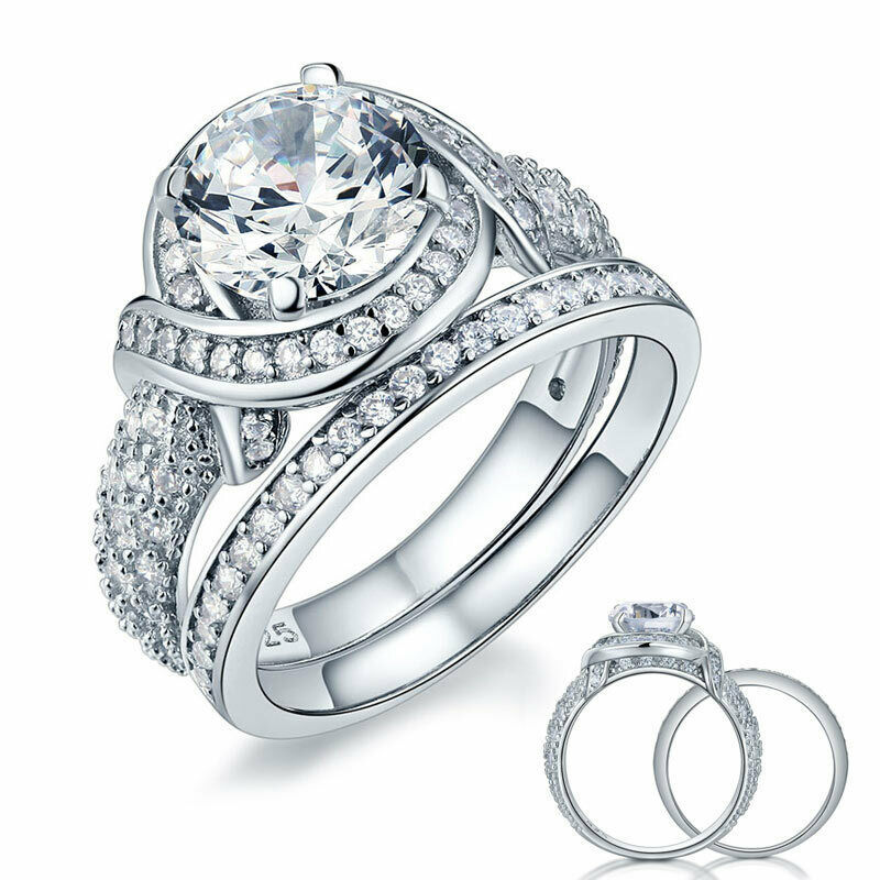 Wedding Engagement Ring Set Vintage Round Cut Diamond 14k White Gold Finish
