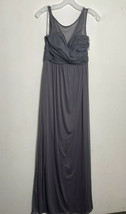 David's Bridal Long Mesh Dress With Illusion Neckline F15927 Quartz Sz 4 Gray - $49.99