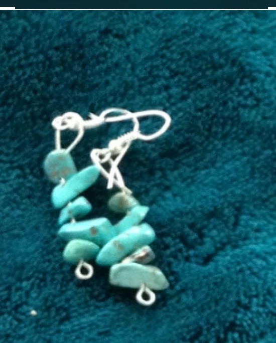 turquoise beaded dangling earrings pierced - $24.99