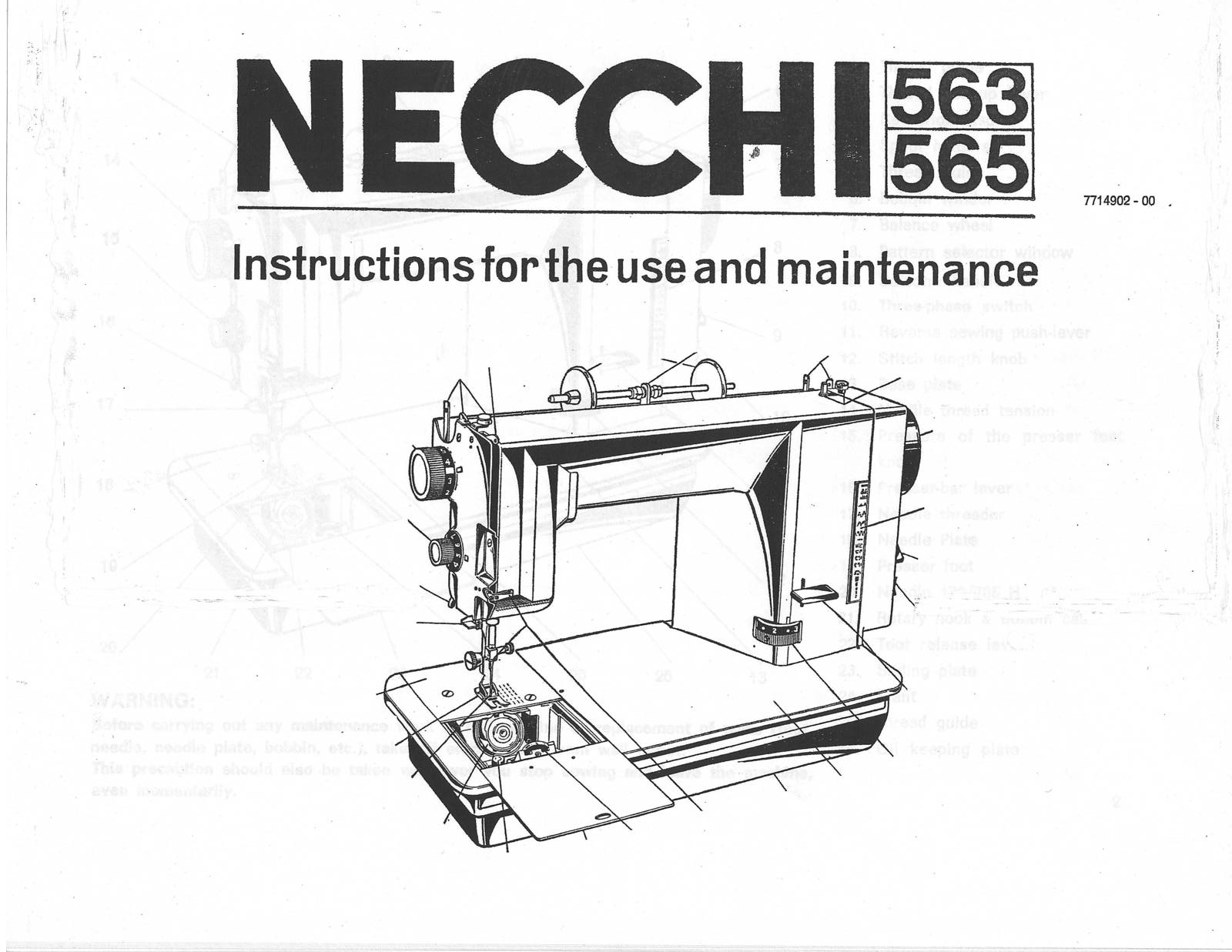 Necchi 563 565 Sewing Machine Owner Manual Hard Copy Sewing