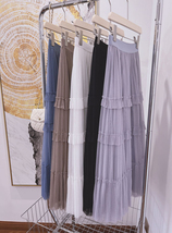 Pleated Tulle Skirt Black White Midi Length Custom Plus Size by Dressromantic image 12