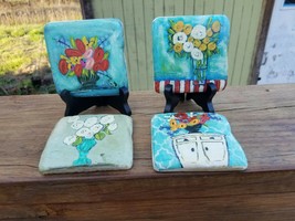 Floral Coasters/Tile Cork-backed All DifferentStamped by Artist Kellie M... - $14.96