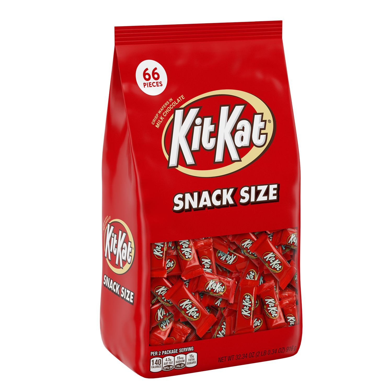 KIT KAT® Milk Chocolate Wafer Snack Size Candy Bars Bag - 32.34 oz (66 Pieces)