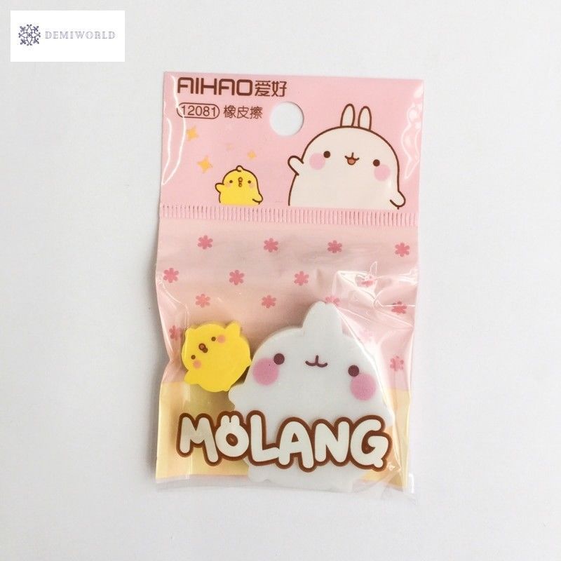 2pcs /Bag Molang Pet +Duck Eraser Rubber Erasers Correction School