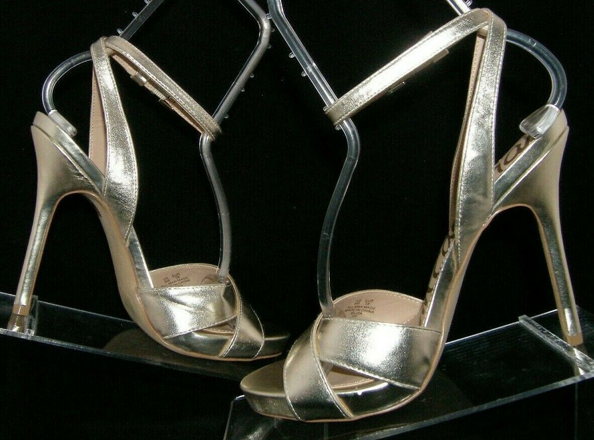 Sam Edelman 'Eliza' gold man made cross strap buckle platform heels 8M ...