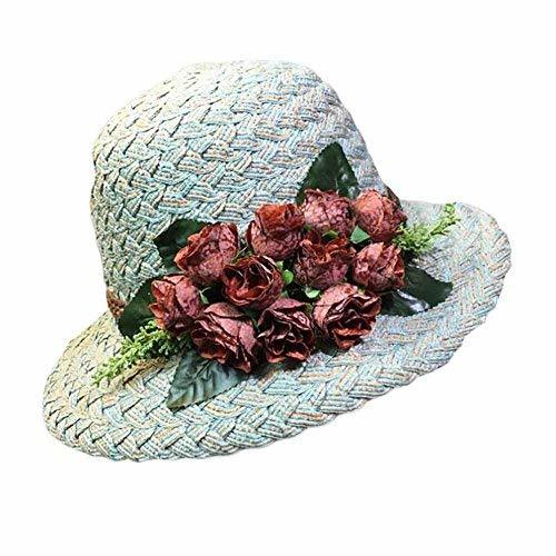 PANDA SUPERSTORE Flower Wide Brim Beach Hat Summer Folding Straw Hat Retro Style