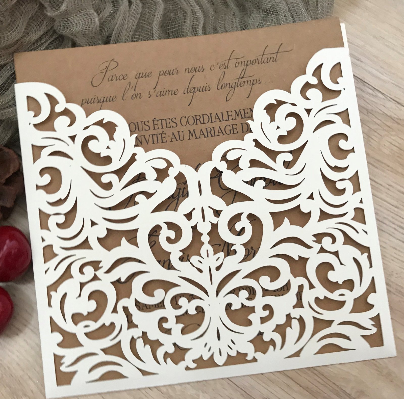50pcs pearl cream laser cut wedding invitation cards,Pocket laser cut Invitation