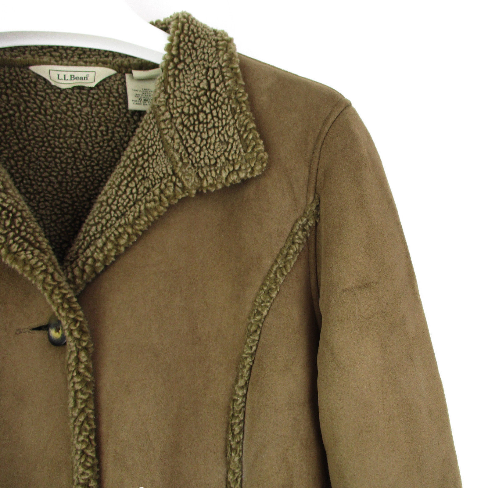 LL Bean Faux Suede Sherpa Lined Jacket Coat Shearling Size Medium M