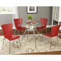 Glass Top 5-Pece Dining Set Furniture 4 Person Round Kitchen Breakfast Red image 4