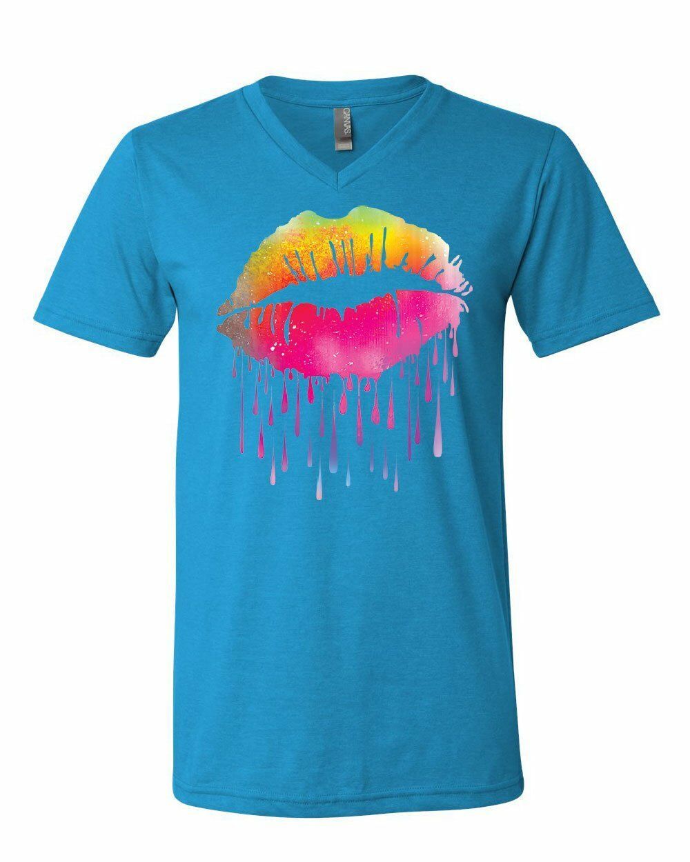 Dripping Neon Lips V-neck T-shirt Lips Like Sugar Kiss Love Sexy Melt 