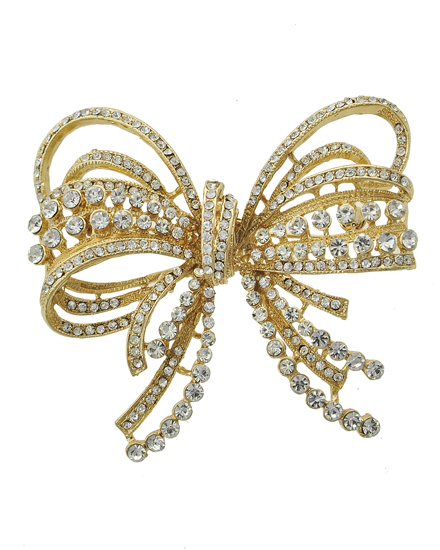 Gold Bow/Butterfly Swarovski Crystal Brooch Pin - Pins & Brooches