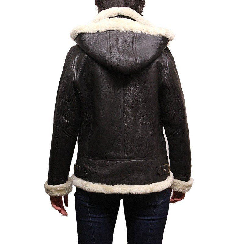 Designer genuine leather Off white shearling hooded aviator women ...