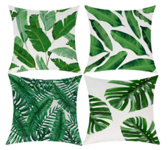 4 Tropical Green Leaves Throw Pillow Covers Outdoor Patio Pillow Decorat... - £32.40 GBP