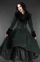 Women&#39;s Green Brocade Gothic Victorian Winter Long Corset-Back Evil Quee... - $167.99