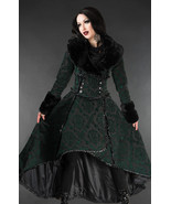 Women's Green Brocade Gothic Victorian Winter Long Corset-Back Evil Queen Coat - $167.99