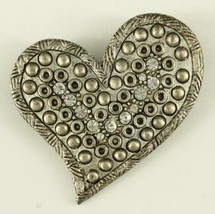 Modern Costume Jewelry Chico's Silver Tone Metal Rhinestone Heart Brooch Pin - $15.81